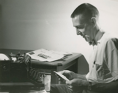 Mo Udall and his favorite typewriter